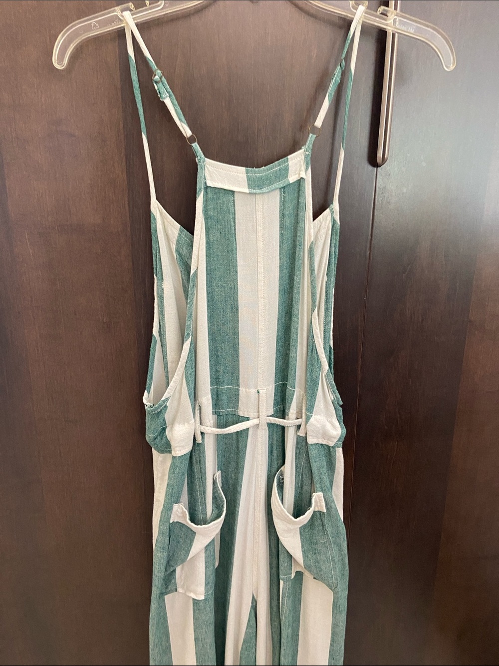 BDG Teal and Cream Striped Button-Front Jumpsuit (dungarees) with skinny straps - Picture 8 of 16
